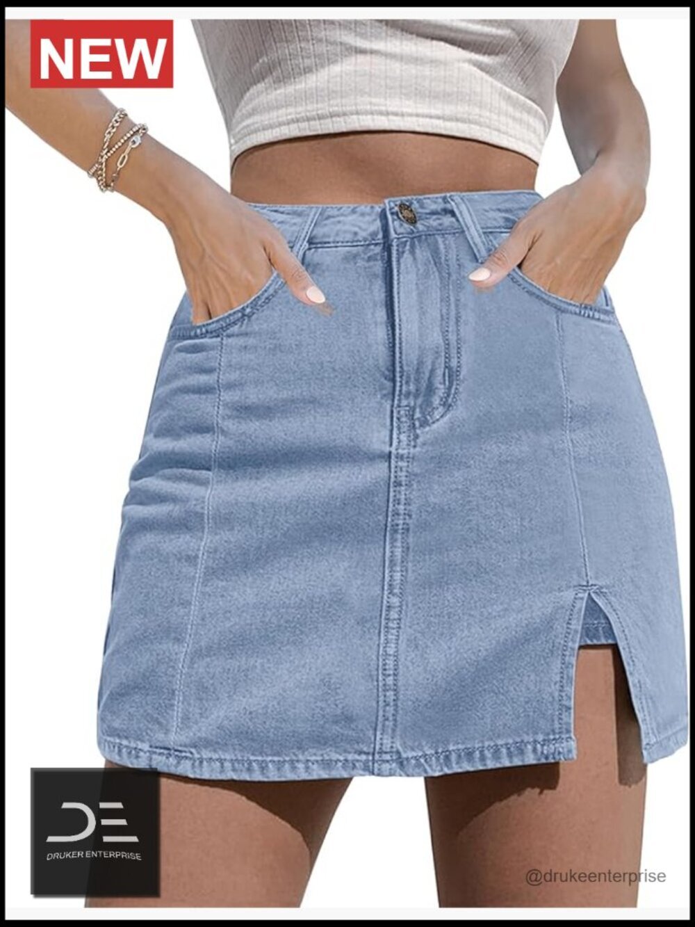 Skorts for Women High Waisted Denim Mini Skirt with Side Slit Jean Shorts